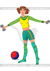 Cartoon young woman working out - vector image