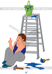 Cartoon man in blue sleeveless top with injured - vector image