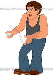 Cartoon man in gray sleeveless top with injured - vector clipart