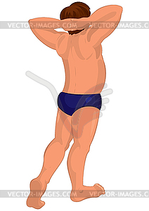 Cartoon man in swim shorts back view - vector image