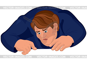 Cartoon man torso in blue looking down - vector clipart