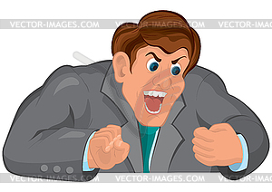 Cartoon man torso in gray suit screaming - vector image