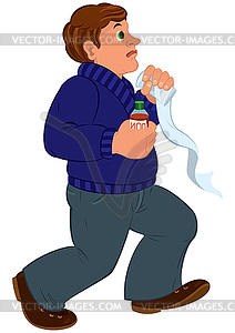 Cartoon man with brown hair in blue sweater with - vector clipart