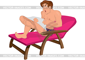 Cartoon man with newspaper sitting in beach chair - vector clipart