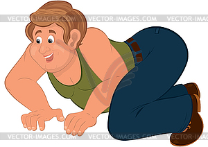 Happy cartoon man on his knees - vector image