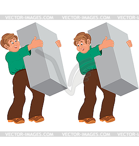 Happy cartoon man standing in green shirt and - vector clipart