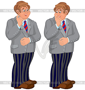 Happy cartoon man standing in striped pants - vector image