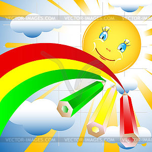 Background with colored pencils and sun - royalty-free vector image