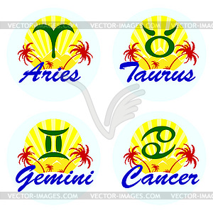 Zodiac sign with palm trees - vector image