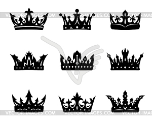 Black heraldic royal crowns - vector clip art