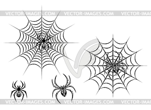 Black danger spiders on web - vector clipart