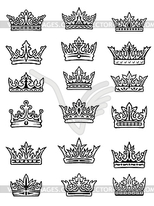 Set of black and white imperial and royal crowns - vector image