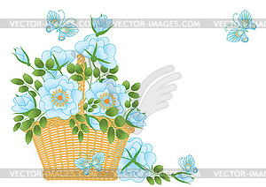 Blue roses in a basket - vector clipart