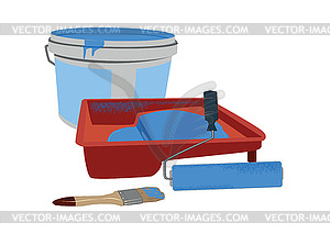 Painting tools and paint cans - vector image