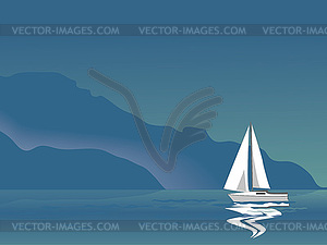 Seascape with sailboat - vector image