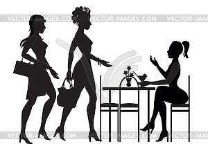 Girls met in cafe - vector image
