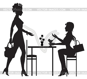 Girls met in cafe - vector clipart