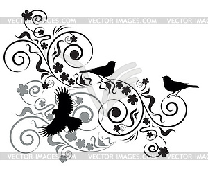 Birds and flowers - vector clip art