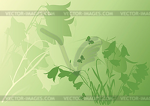 Зеленый фон с колокольчиками - изображение в векторном виде