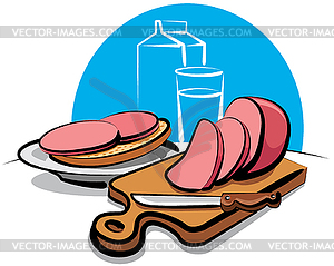 Бутерброд с колбасой - рисунок в векторе