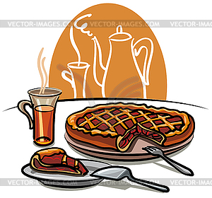 Sweet pie and tea - vector image