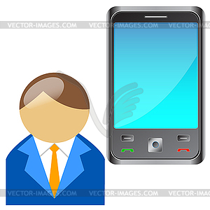 Bring Your Own Device. BYOD. Buddy with mobile phone - vector image