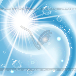 Blue vortex background with bubbles and flare - vector clip art