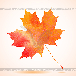 Orange watercolor painted autumn maple leaf - vector clipart