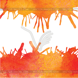 Orange watercolor paint background with blots - vector clipart