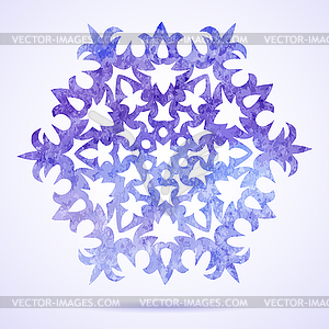 Watercolor blue painted Christmas snowflake - vector image