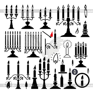 Silhouettes of candlesticks and candles - vector clip art