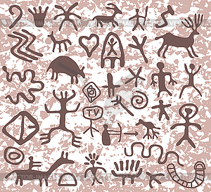 Ancient cave petroglyphs pattern - vector clipart