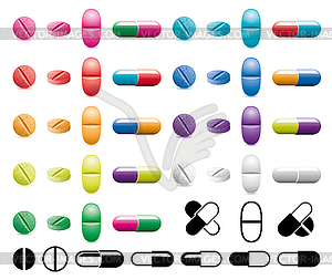 Коллекция пилюль, капсул и черно-белые - клипарт в векторном виде