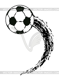 Grunge flying soccer ball - vector image