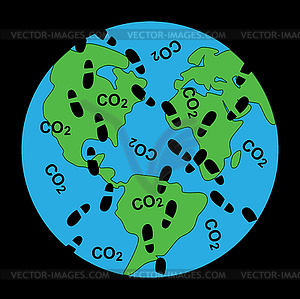 Dirty footprints on earth`s ecology - vector clipart