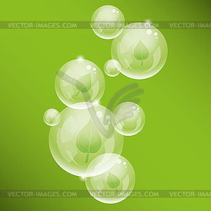 Пузыри и зеленые листья - векторное изображение