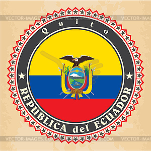 Vintage label cards of Ecuador flag - color vector clipart