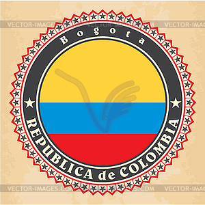 Vintage label cards of Colombia flag - vector image