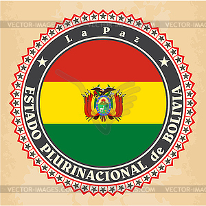 Vintage label cards of Bolivia flag - vector clipart