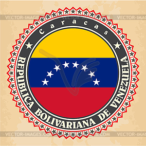 Старинные этикетки карты Венесуэлы флагом - векторизованное изображение