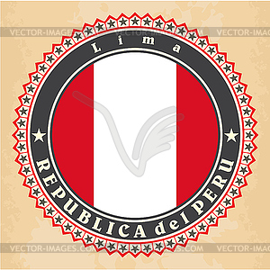 Vintage label cards of Peru flag - vector clip art