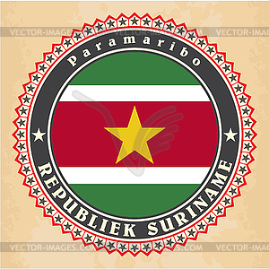 Старинные этикетки карты Суринам флагом - клипарт Royalty-Free