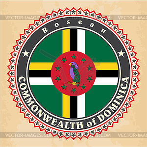 Vintage label cards of Dominica flag - vector clipart