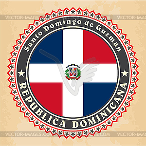 Старинные этикетки карты Доминиканской Республики флаг - клипарт в векторном формате