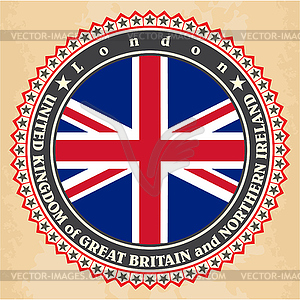 Vintage label cards of United Kingdom flag - vector image