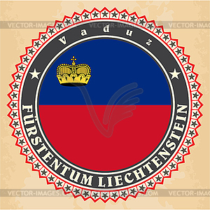 Vintage label cards of Liechtenstein flag - vector image