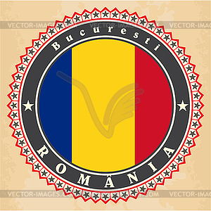 Vintage label cards of Romania flag - vector image