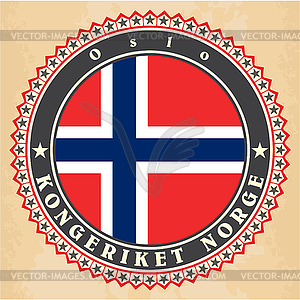 Старинные этикетки карты Норвегии флагом - векторное изображение EPS