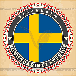 Vintage label cards of Sweden flag - vector image
