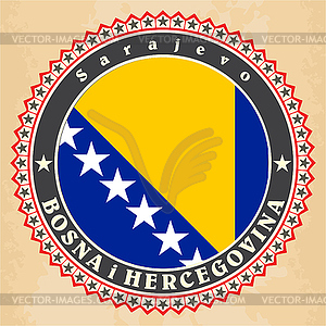 Vintage label cards of Bosnia and Herzegovina flag - vector image